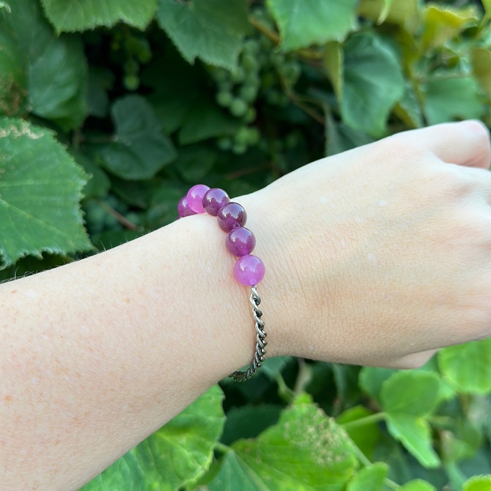 Amethyst Chain Half & Half Stretch Bracelet